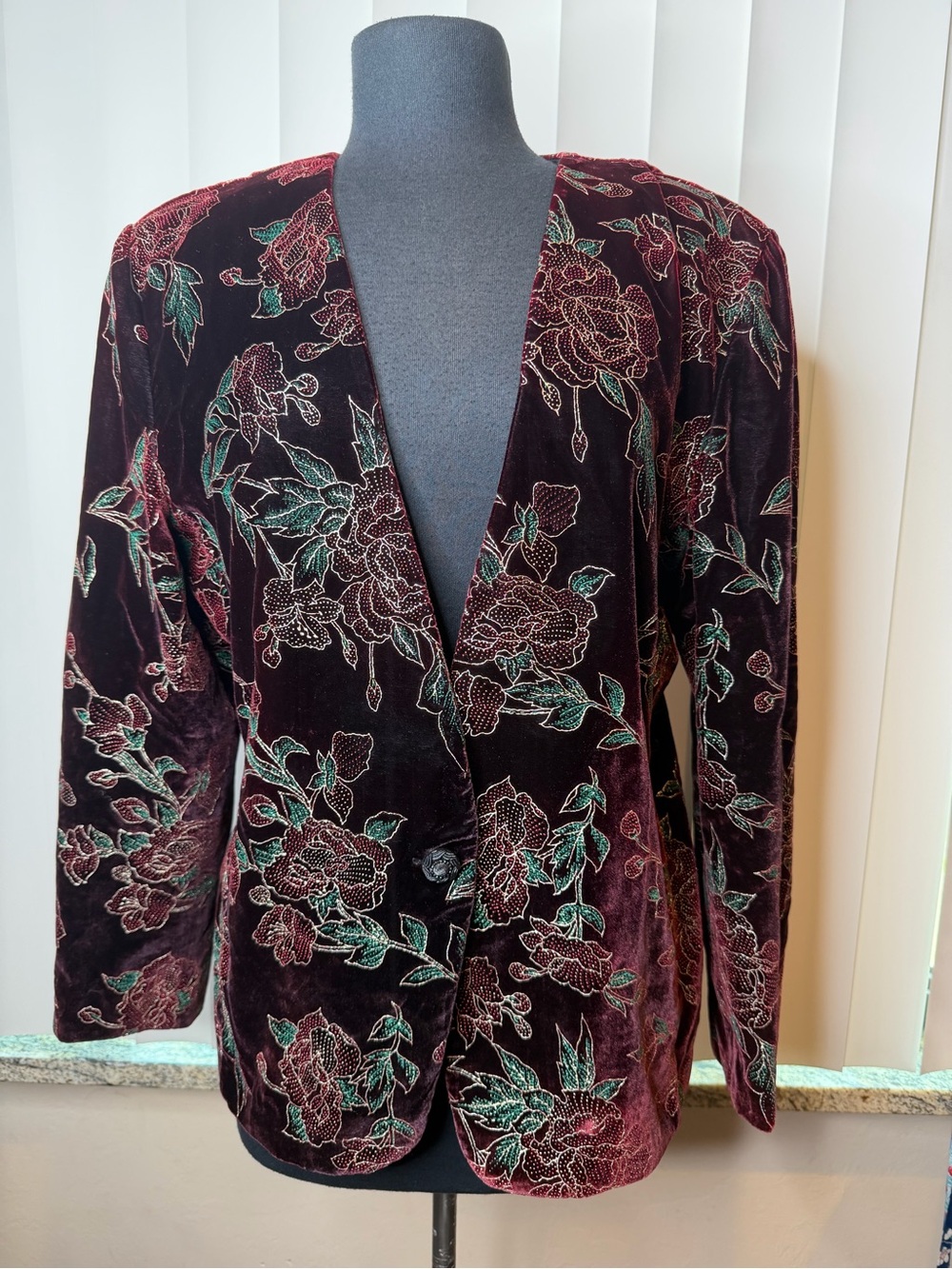 Vintage Norton McNaughton Women's Floral Metallic Velvet Blazer Jacket Size 12 - Picture 2 of 9